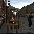 Ancient Architecture Traditional Street View With Red Lanterns Street Stalls Pedestrians In Traditional Clothing