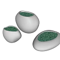 White Ceramic Flower Pots With Modern Irregular Shape And Green Pebbles Inside 3d model