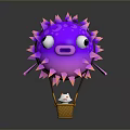 Purple Pufferfish Hot Air Balloon Carrying White Rabbit In Basket