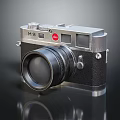 Vintage Electronic Camera With Silver Body Black Leather Surface And Large Classic Lens