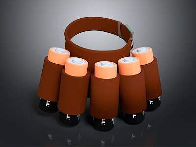 Brown Circular Holder With Multiple Brown Bottles Orange Tops And Black Bases 3d model