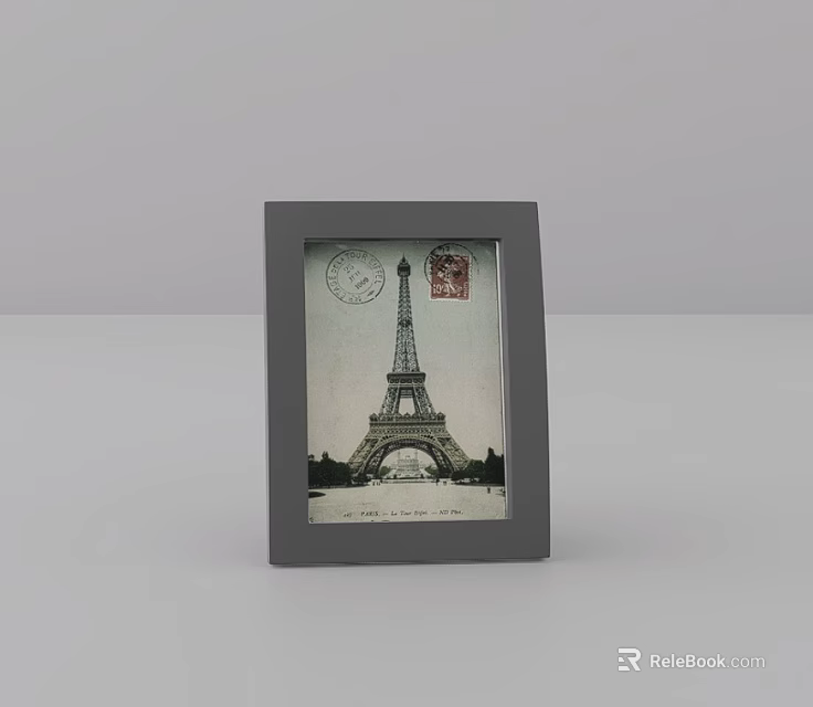 Decorative Gray Frame Featuring Eiffel Tower Art And Vintage Postcard Design 3d model 
