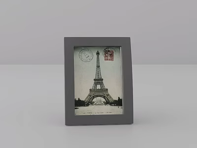 Decorative Gray Frame Featuring Eiffel Tower Art And Vintage Postcard Design 3d model