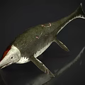 Detailed Ichthyosaur With Streamlined Body Flippers Red Head Marks And Green White Skin