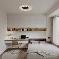 Minimalist Tatami Bedroom With White Wall Cabinets Desk Round Rug And Window