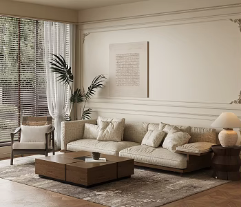 Middle ancient home living room without main lamp living room sofa combination 3d model
