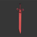 3D Rendered Medieval Sword With Blue Blade Red Accents And Cross Shaped Hilt