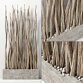 Vertical Natural Twisted Branches Decorative Arrangement In Concrete Container With Pebbles