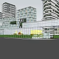 Modern High Rise Architectural Complex With Glass Curtain Walls Greenery And Connecting Structure