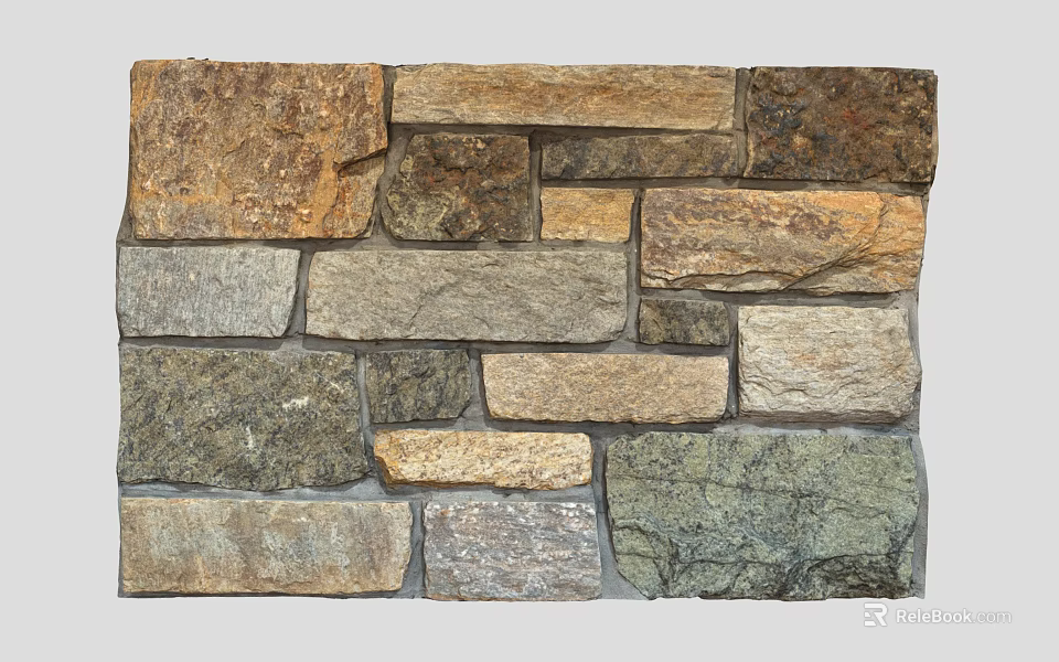 Natural Rustic Building Exterior Wall With Varied Stone Tones And Textured Surface 3d model 