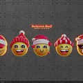Festive Christmas Emoji Set With Santa Hats On Gray Textured Background