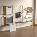 Modern Bathroom Accessories With Wall Mounted Grab Bars Gold Silver Shelves 3d model
