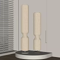 Modern Floor Lamps With Twisted Striped Beige Shades And Metal Bases Near Window Blinds