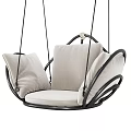 Comfortable Modern Hanging Chair With Black Frame And Beige Cushions