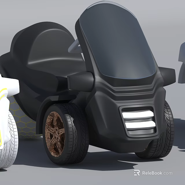 Modern Black Tricycle Design With Windshield Black Seat And Brown Wheels 3d model 