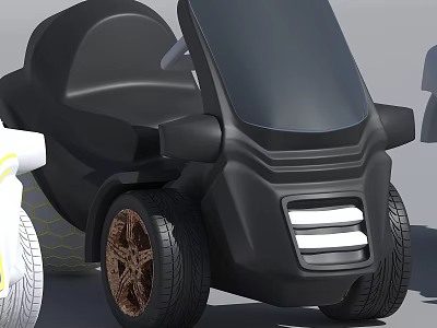Modern Black Tricycle Design With Windshield Black Seat And Brown Wheels 3d model