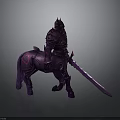 Armored Purple Knight Riding Purple Horse With Red Accents And Sword
