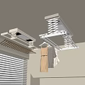 Electric Clothes Drying Racks on Ceiling with Hangers Dress and Gray Top Near Window Blinds