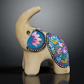 Natural Wooden Elephant Figurine With Colorful Painted Floral Design On Ears For Home Decor