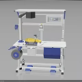 Industrial Workbench Equipment With Digital Control Panel Blue White Frame Yellow Components Safety Net Guard