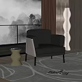 Modern Black Leather Leisure Chair With Side Table Floor Lamp And Window Mountain View