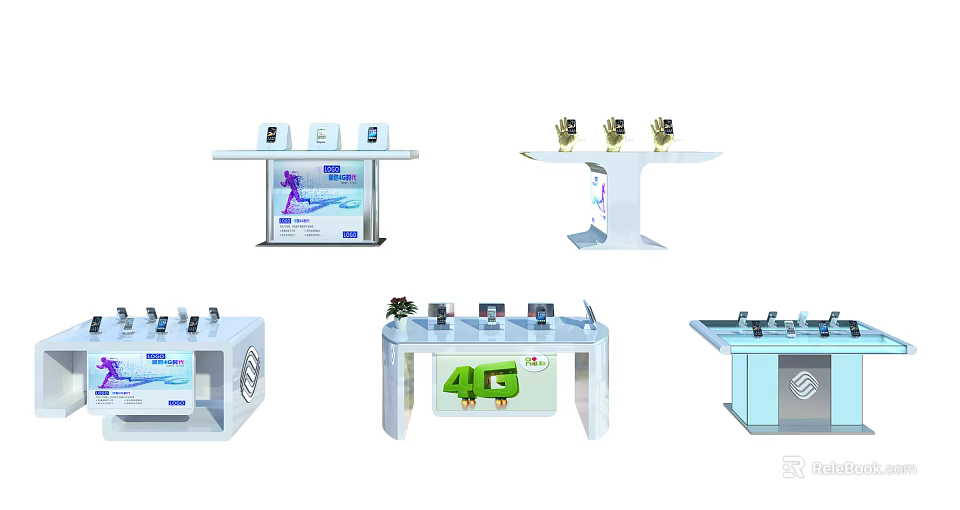Display Cabinets and Shelves with Modern White Design for Showcasing Mobile Phones 4G Products 3d model 