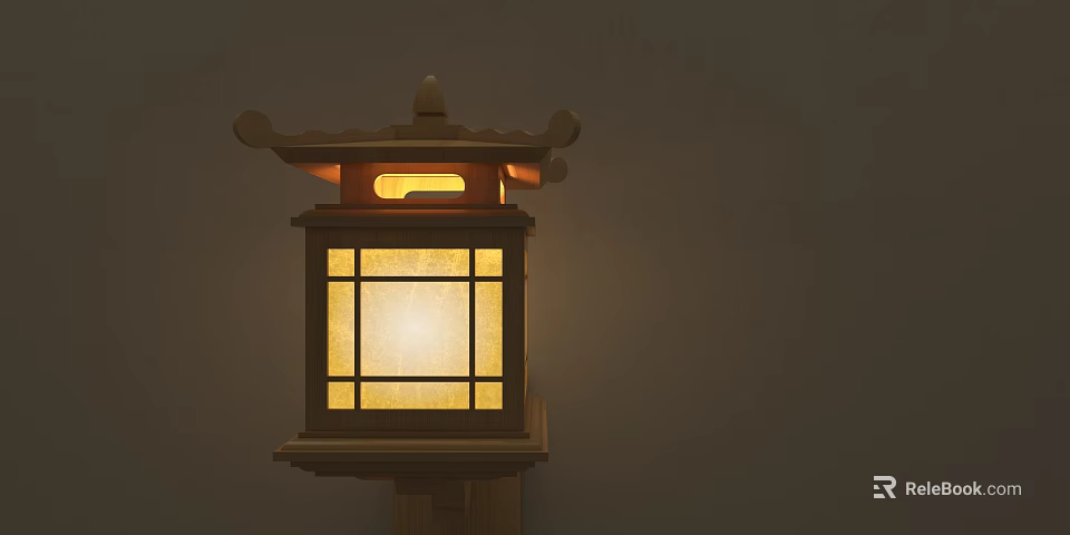 Traditional Japanese Wooden Wall Lantern With Paper Shade And Warm Glow 3d model 