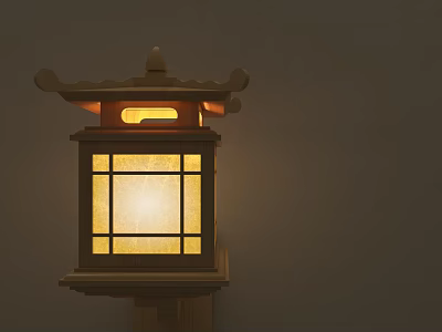 Traditional Japanese Wooden Wall Lantern With Paper Shade And Warm Glow 3d model