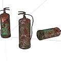 Three Rusty Old Fire Extinguishers With Vintage Design For Home Safety
