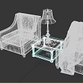 Stylish Gray Armchairs With Small Coffee Table Table Lamp Beige Blanket And Pillow