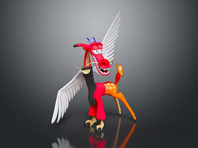 Colorful Mythical Creature Figure Featuring Red Dragon Head White Wings Yellow Legs And Orange Belly 3d model