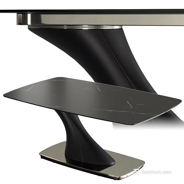 Modern Coffee Table With Black Marble Top And Curved Metal Base Design 3d model