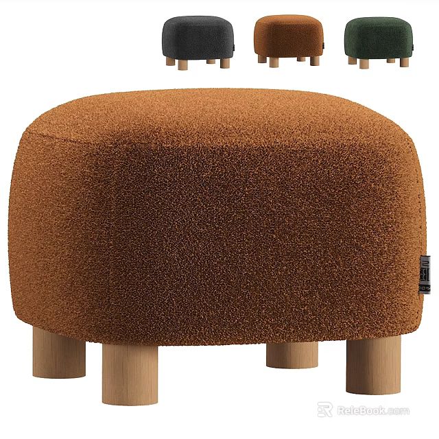 Cozy Brown Plush Ottoman With Sturdy Wooden Legs For Living Room 3d model 