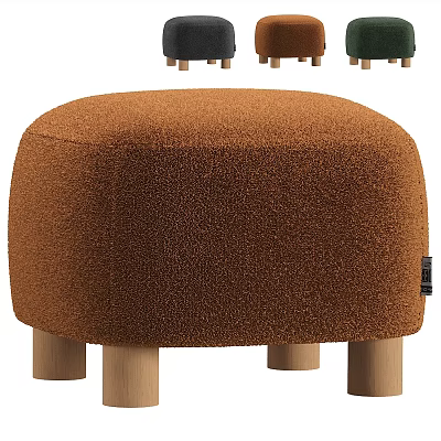 Cozy Brown Plush Ottoman With Sturdy Wooden Legs For Living Room 3d model