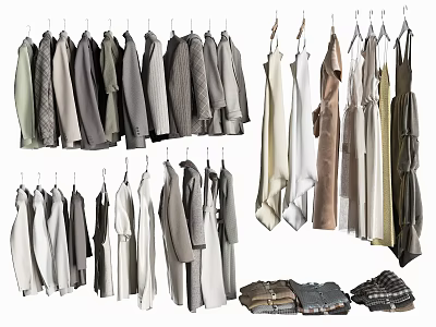 Hanging And Folded Clothes In Various Styles With Neutral Color Tones 3d model