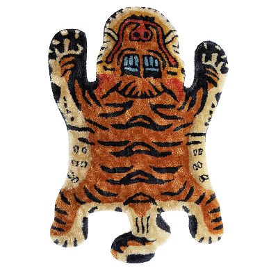 Fun Square Carpet For Kids Room With Tiger Design And Orange Black Colors 3d model