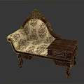 Classical Carved Wooden Chaise Lounge With Floral Upholstery And Side Table