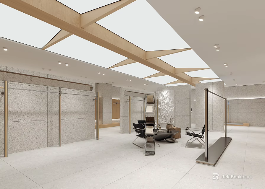 Modern Minimalist Clothing Store Interior With Bright Skylight And Spacious Elegant Clothing Display Space 3d model 