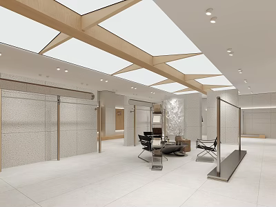 Modern Minimalist Clothing Store Interior With Bright Skylight And Spacious Elegant Clothing Display Space 3d model