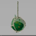 Green Spherical Decorative Object With White Rope Net And Yellow Accents 3d model