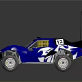 Blue Off Road Rally Car With Large Wheels Antenna Roof Equipment And Number 12