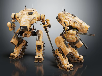 Smart Machines Two Yellow Robotic Units With Tracks And Mechanical Arms 3d model