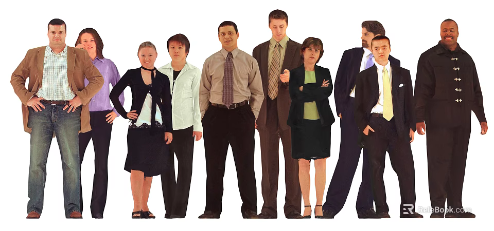 Group of Business Professionals Standing in Formal Attire on White Background 3d model 