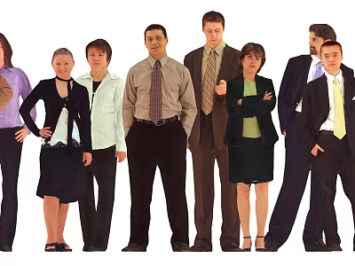 Group of Business Professionals Standing in Formal Attire on White Background 3d model