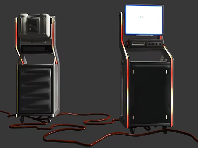 Medical Devices With Blue Screens And Mobile Cabinet Design Black Red Frame Structure 3d model