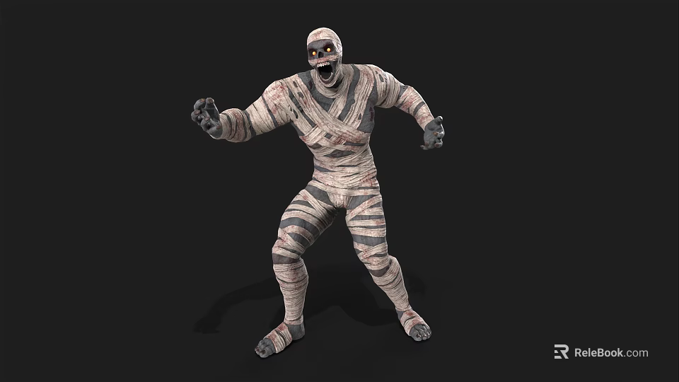 Mummy Game Movie Character With Tattered Bandages Scary Expression And Stretching Arms 3d model 