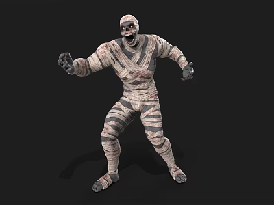 Mummy Game Movie Character With Tattered Bandages Scary Expression And Stretching Arms 3d model