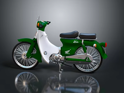 Vintage Green And White Motorcycle With Two Seats And Shiny Metal Parts 3d model