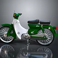 Vintage Green And White Motorcycle With Two Seats And Shiny Metal Parts