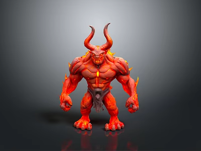 Fiery Horned Demon Character As Muscular Mythical Creature With Flaming Body 3d model